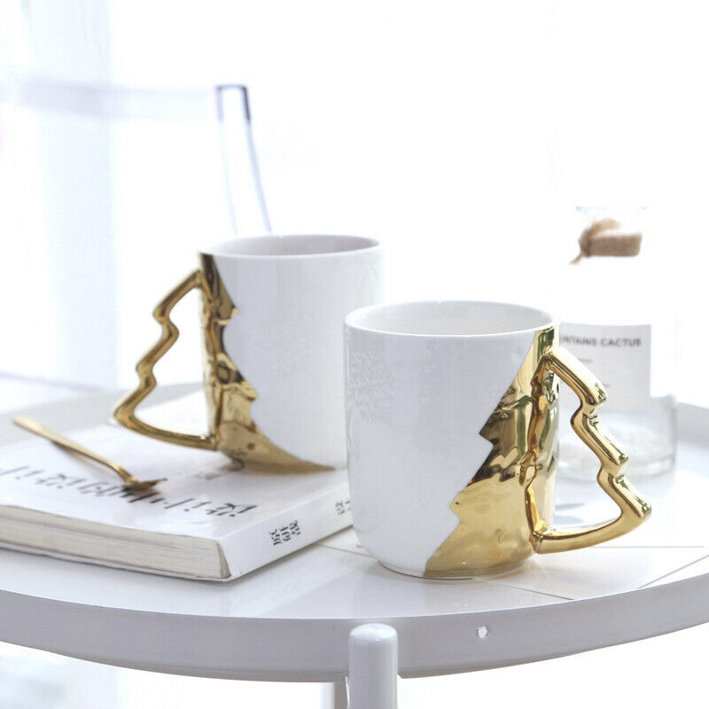 Water Glass Cup Gold-plated Christmas Tree Cups Coffee Mug Ceramic Milk Mug gif+