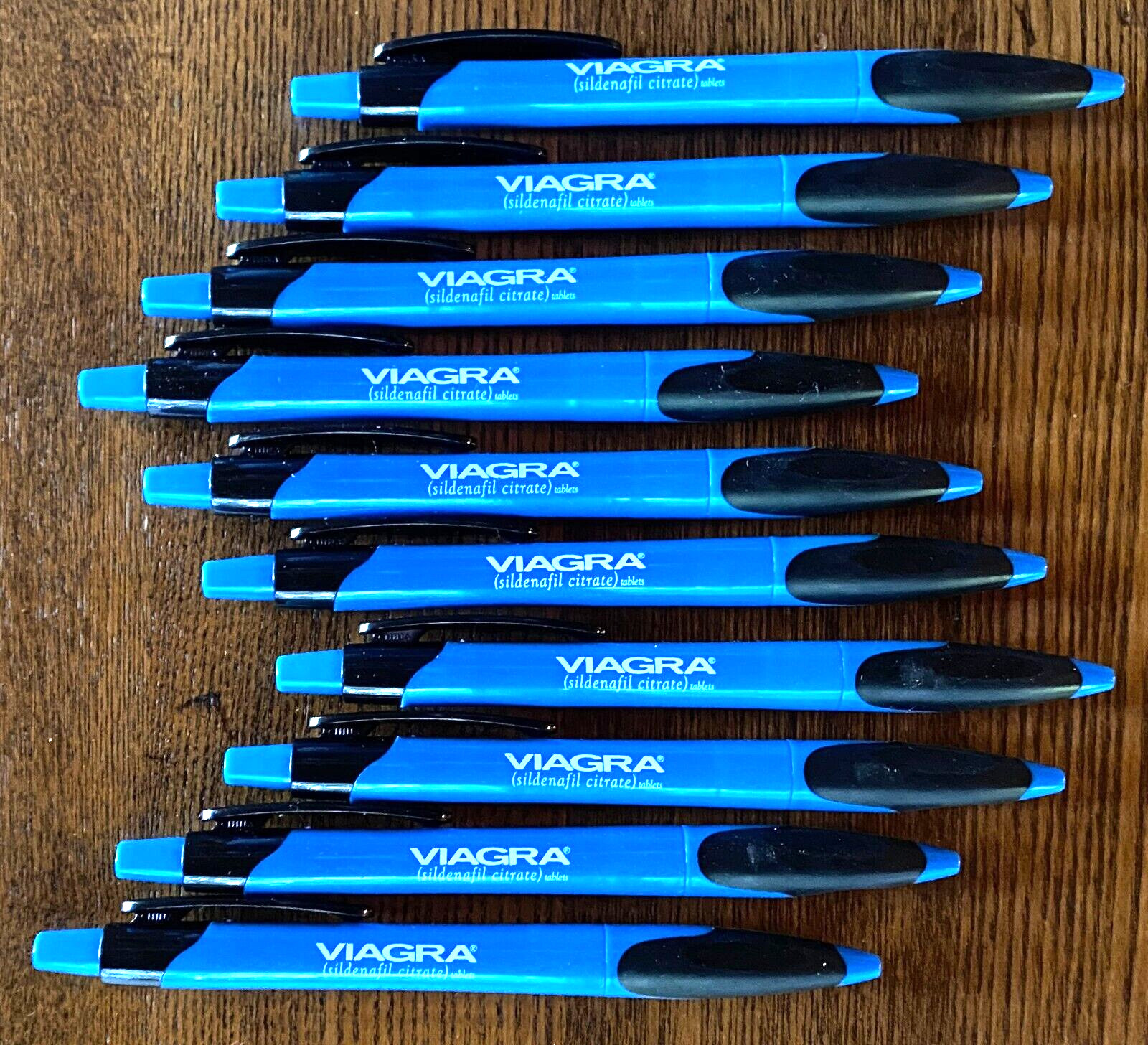 TEN (10) VIAGRA Drug Rep Click Pens Blue - w/fresh ink SHIPS FREE