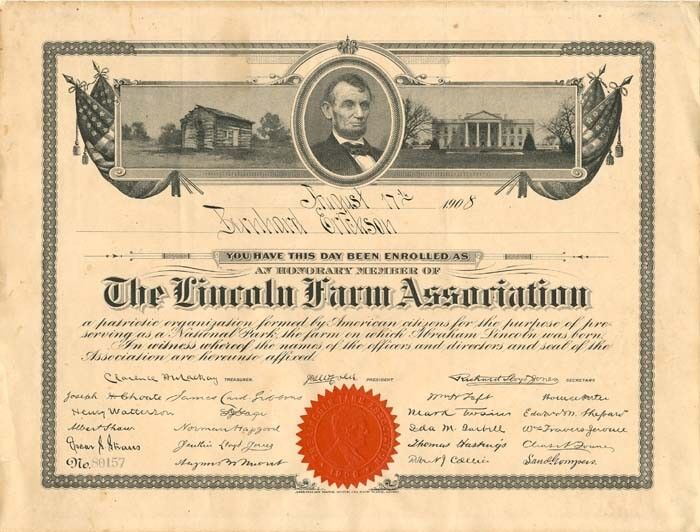 Lincoln Farm Association - Famous Americans on Stocks & Bonds