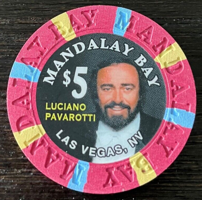 Mandalay Bay The Strip Las Vegas NV $5 LE Luciano Pavarotti Casino Chip Obsolete