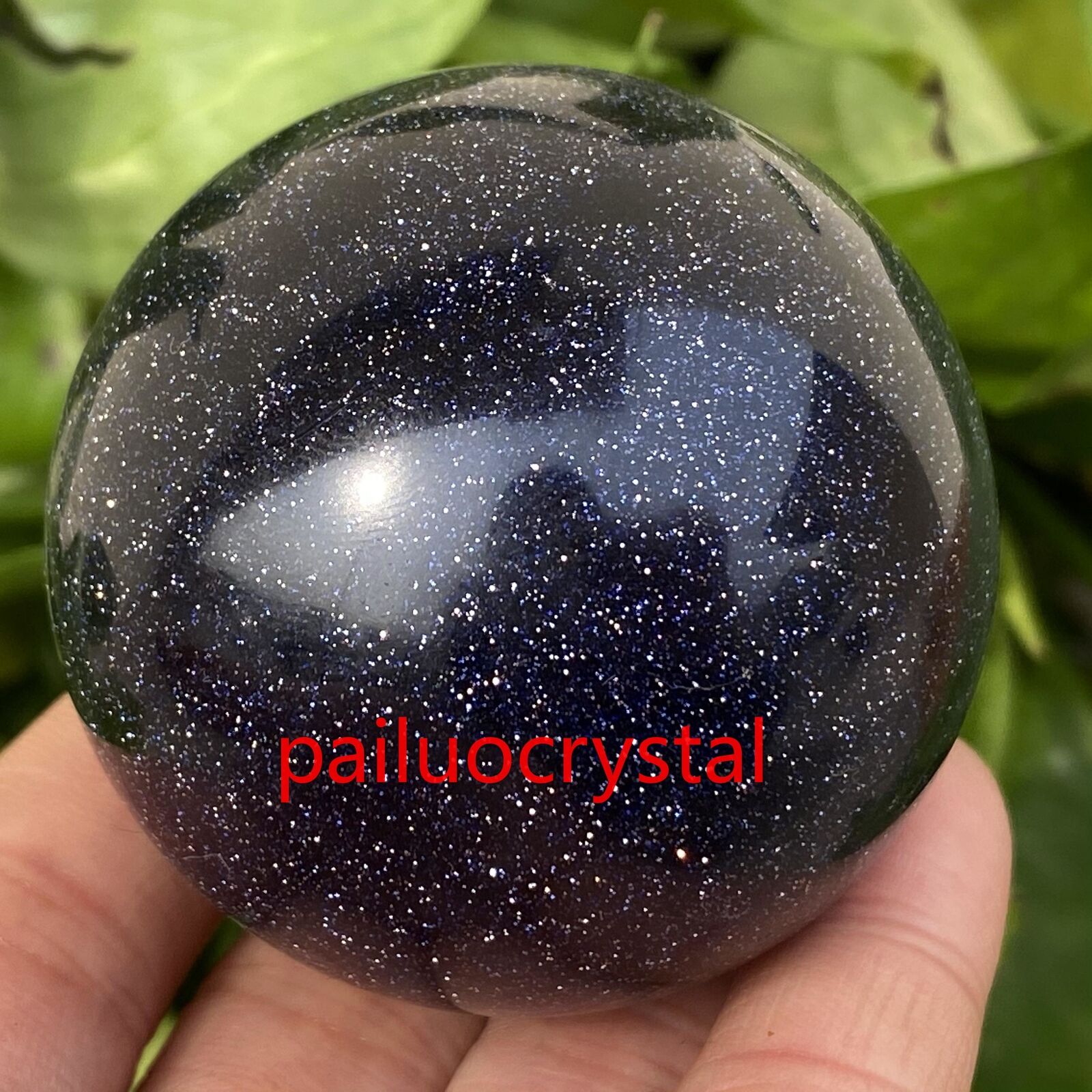 1pc 170g+ blue Gold Sand Ball Quartz Crystal Sphere Reiki Healing Gem 50mm+