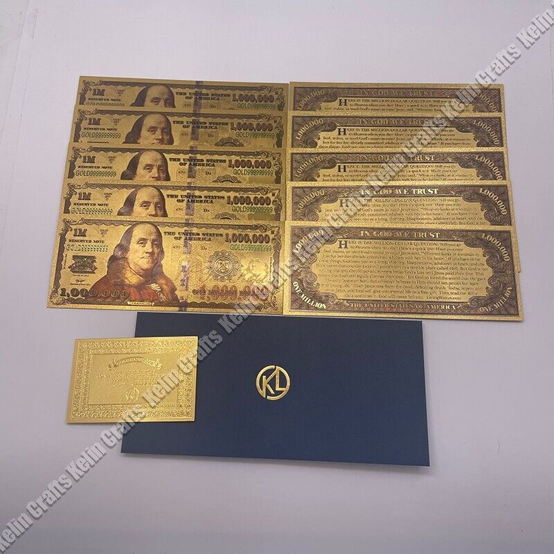10 pcs One Million Dollar Gold Foil Banknote Bill Note Commemorative Money Gift