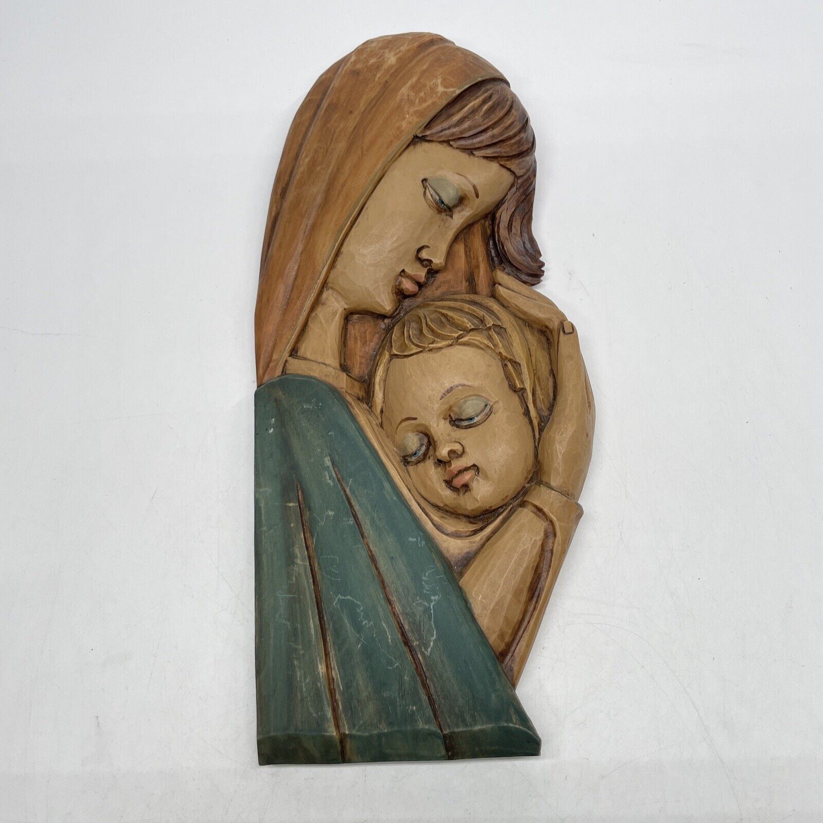 Vintage Blessed Mother With Jesus Resin Wall Plaque ITALY Religion Christian
