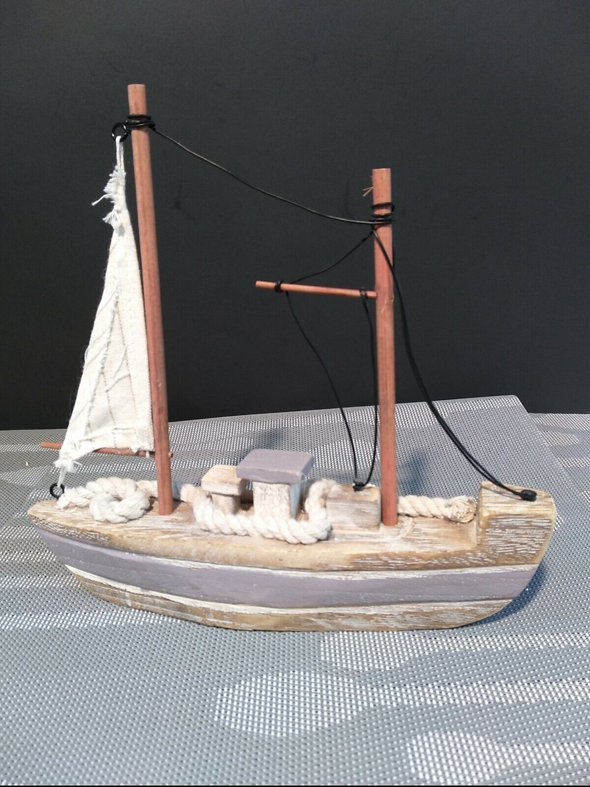 Real Wood Sailboat Decor Real Sea Shells Rope And Cloth Sail 