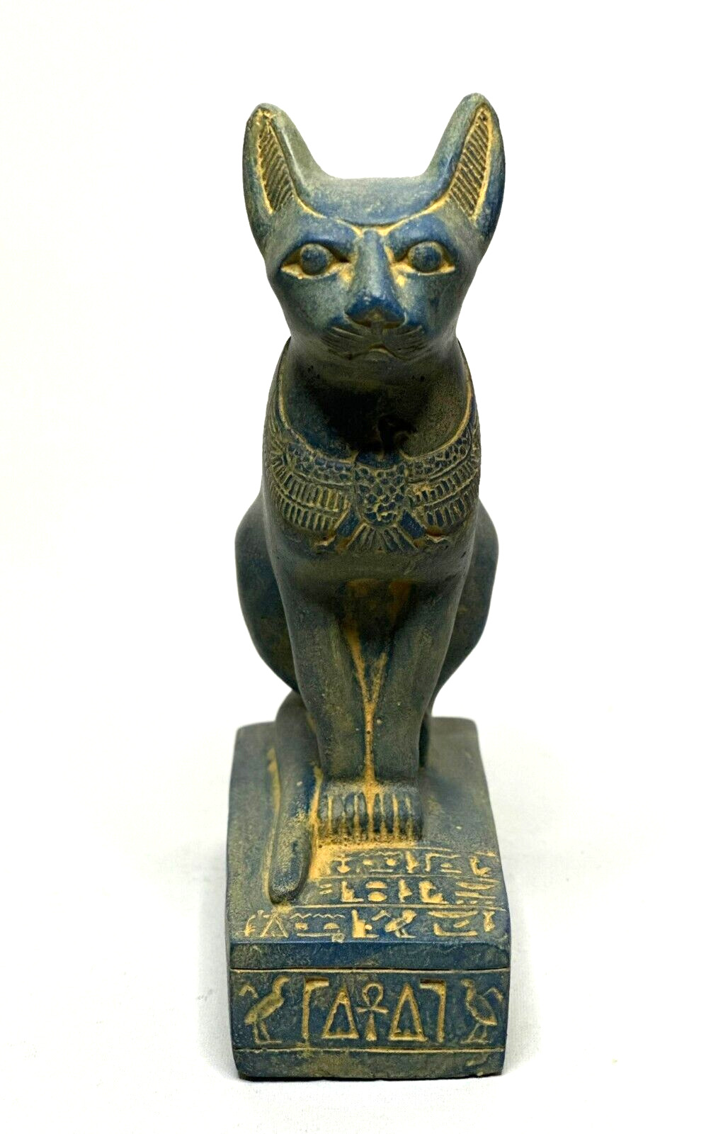 Egyptian Antiques Basted Cat Goddess Statue Egypt Pharaoh Carved Blue Stone