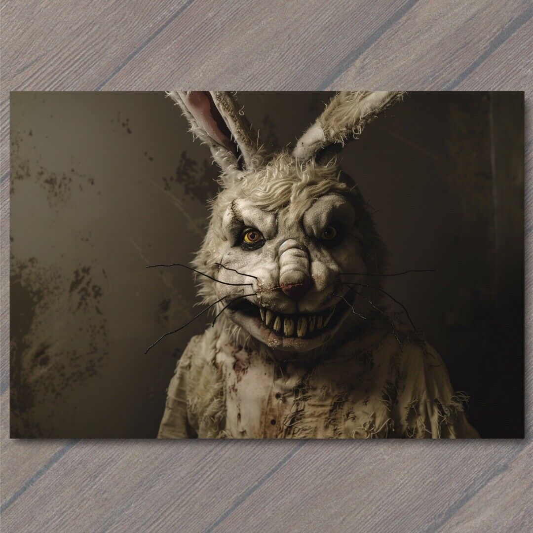 POSTCARD Rabbit Weird Creepy Vibe Easter Bunny Scary Mask Cult Strange Unusual