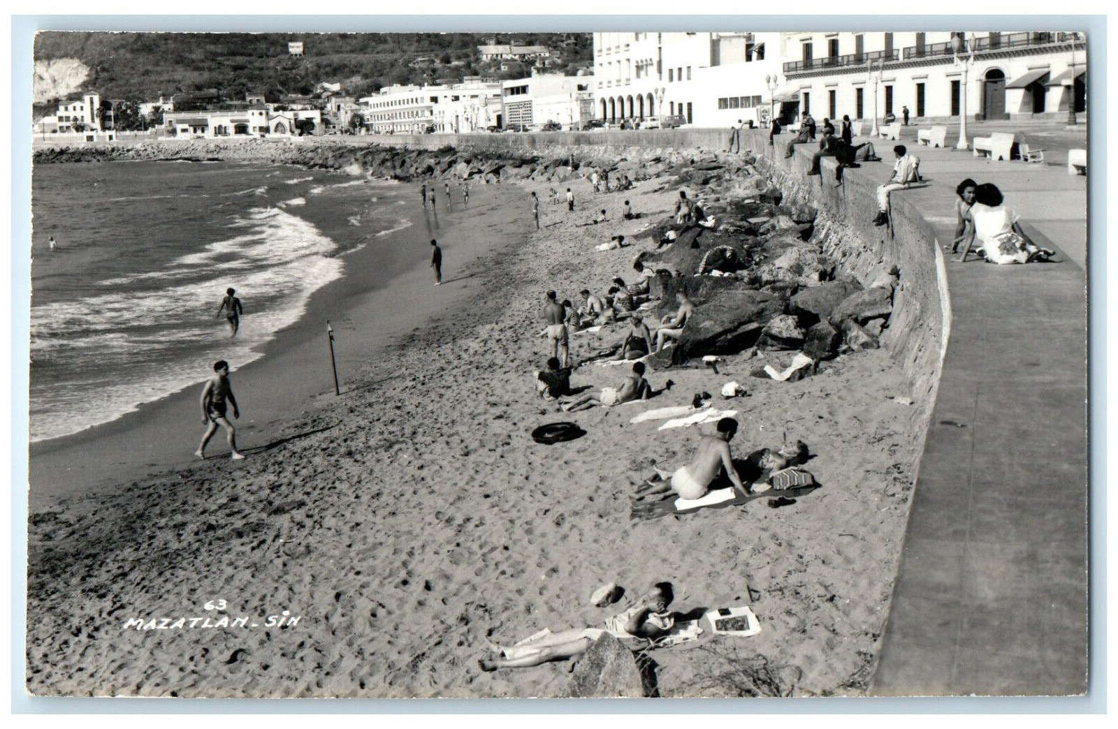 c1950\'s Scene at Sand Beach Mazatlan Sinaloa Mexico RPPC Photo Postcard