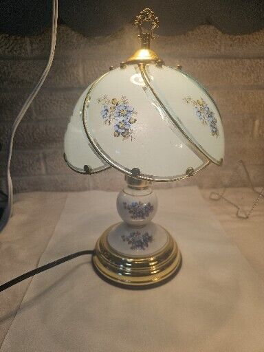  Blue Flowers Touch Lamp, 6 Panel touch lamp 80ies Era.