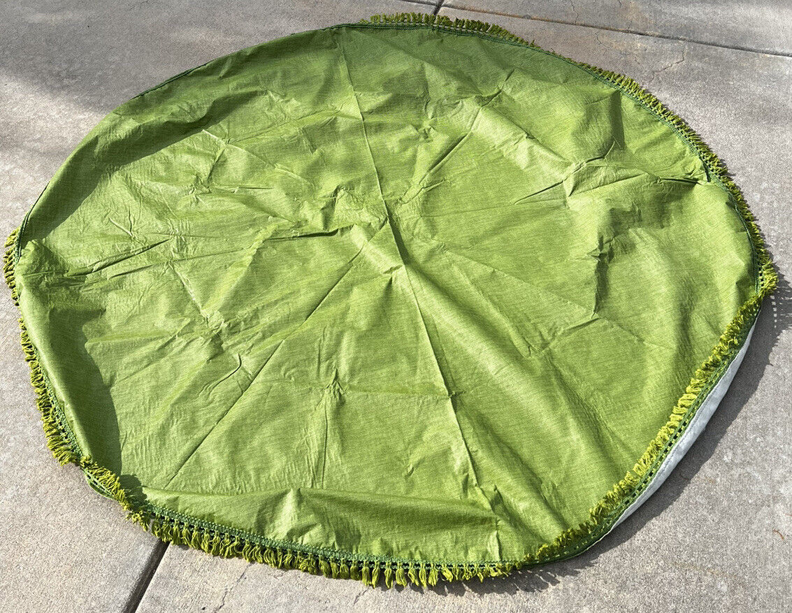 Vintage Green Vinyl Round Table Cloth Fringe 68”