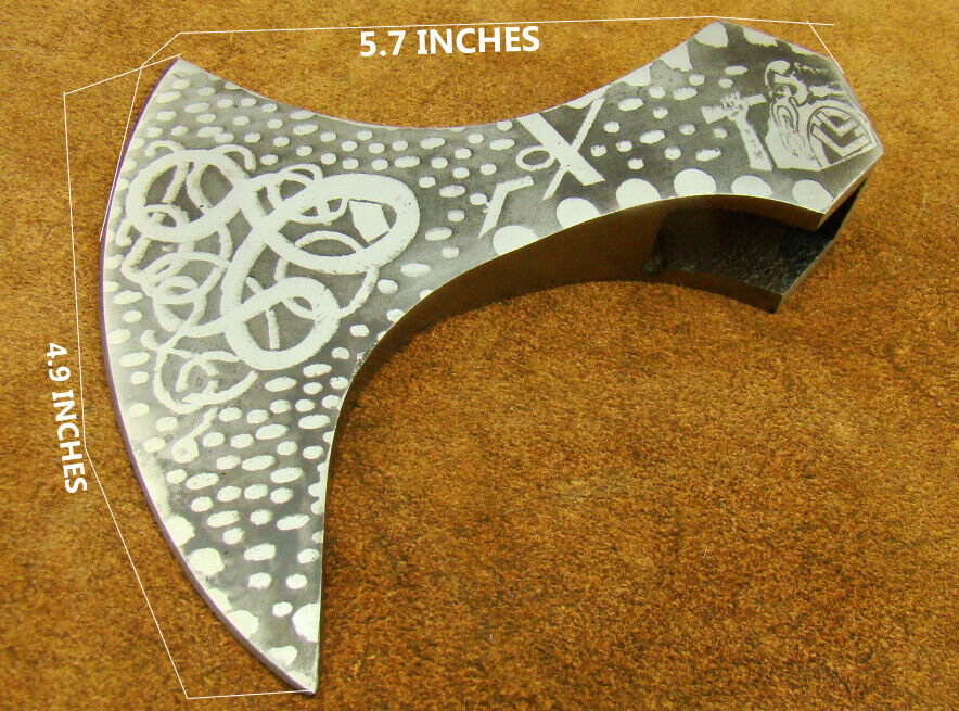 HAND FORGED BEARDED CAMPING ACID ETCHED AXE HEAD VIKING TOMAHAWK HATCHET 4613-1