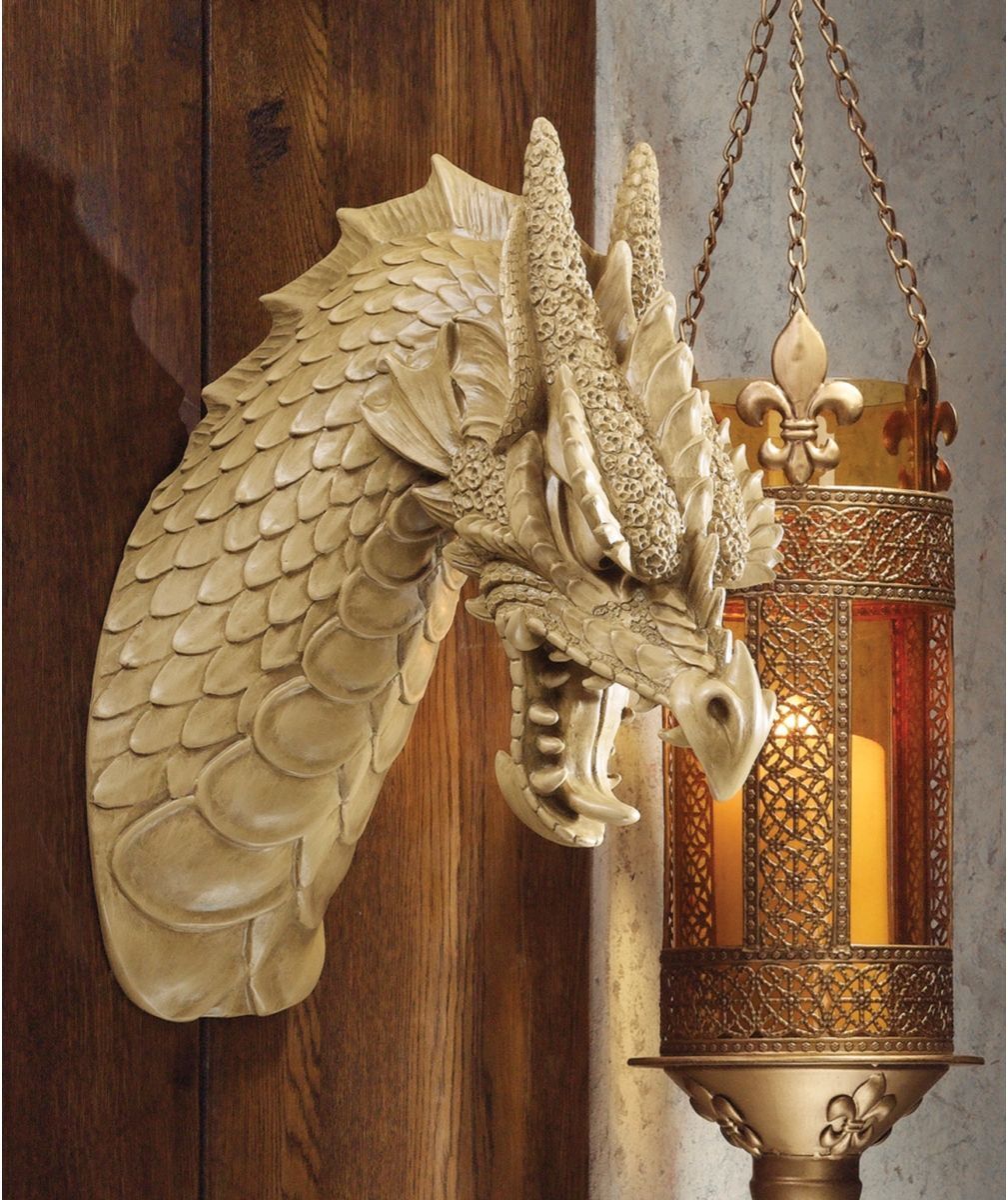 Medieval Beast Gothic Knight's Trophy Wall Mounted Horned Dragon Sculpture