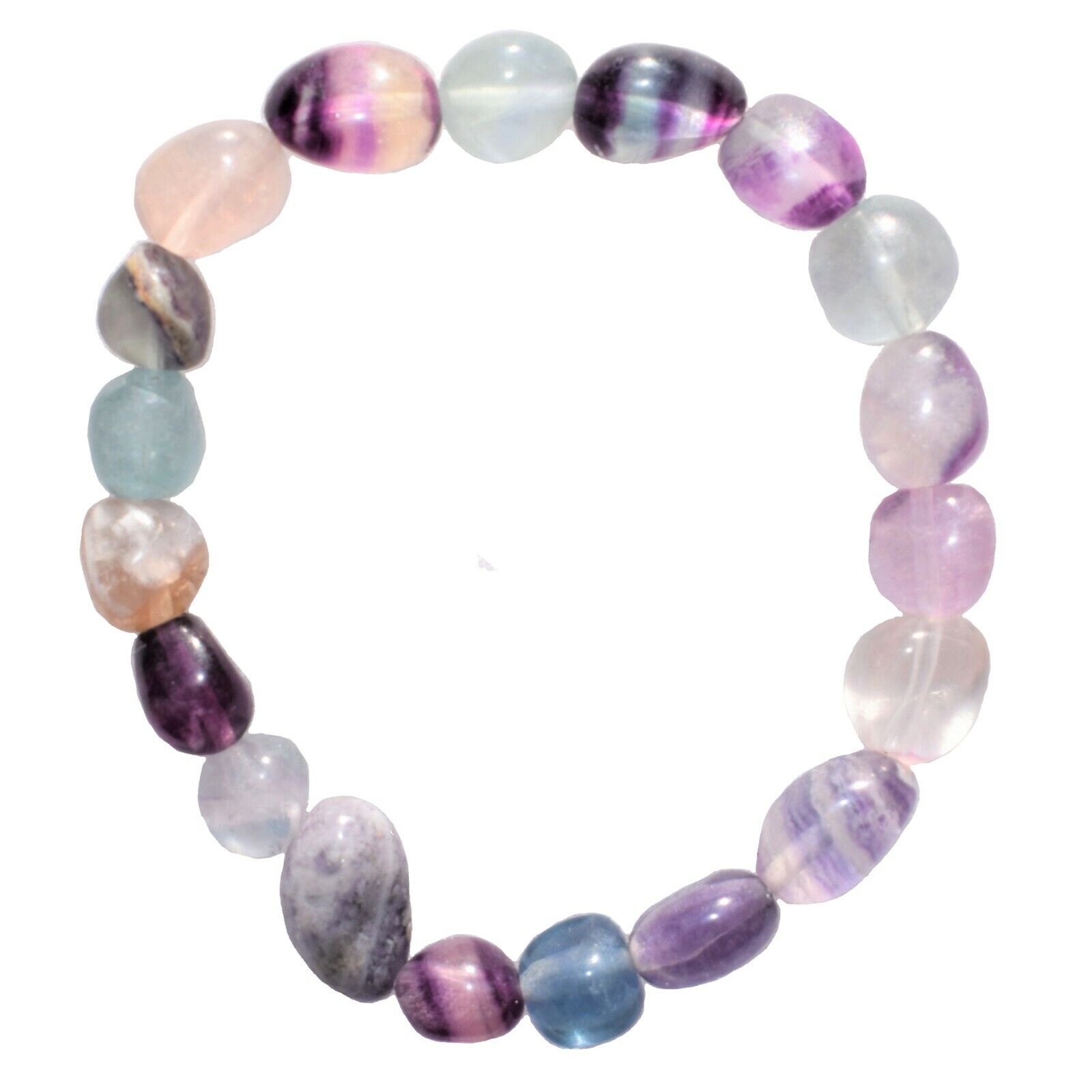 CHARGED Rainbow Fluorite Crystal Nugget Stretchy Bracelet + Selenite Puffy Heart