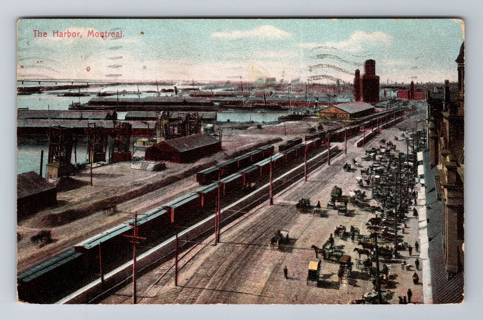 Montreal-Quebec, Aerial Of The Harbor, Antique, Vintage 1910 Souvenir Postcard