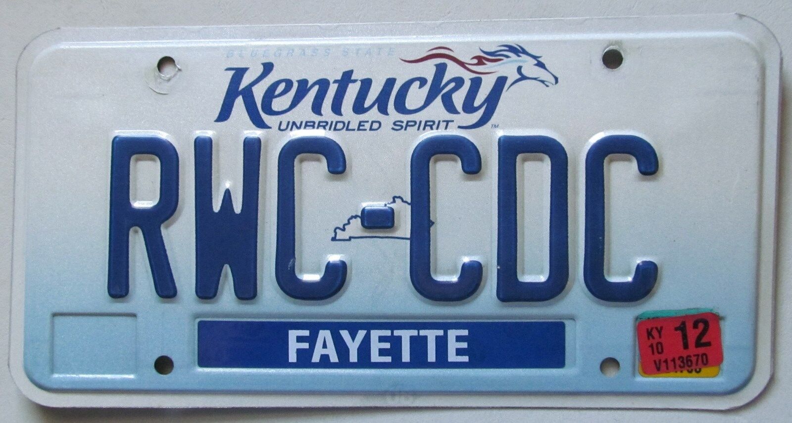 Kentucky 2010 VANITY License Plate RWC-CDC
