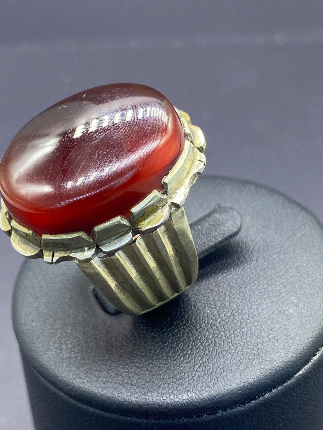 Rare Old Middle Eastern Natural Yemeni Carnelian Agate Pure Sliver Ring