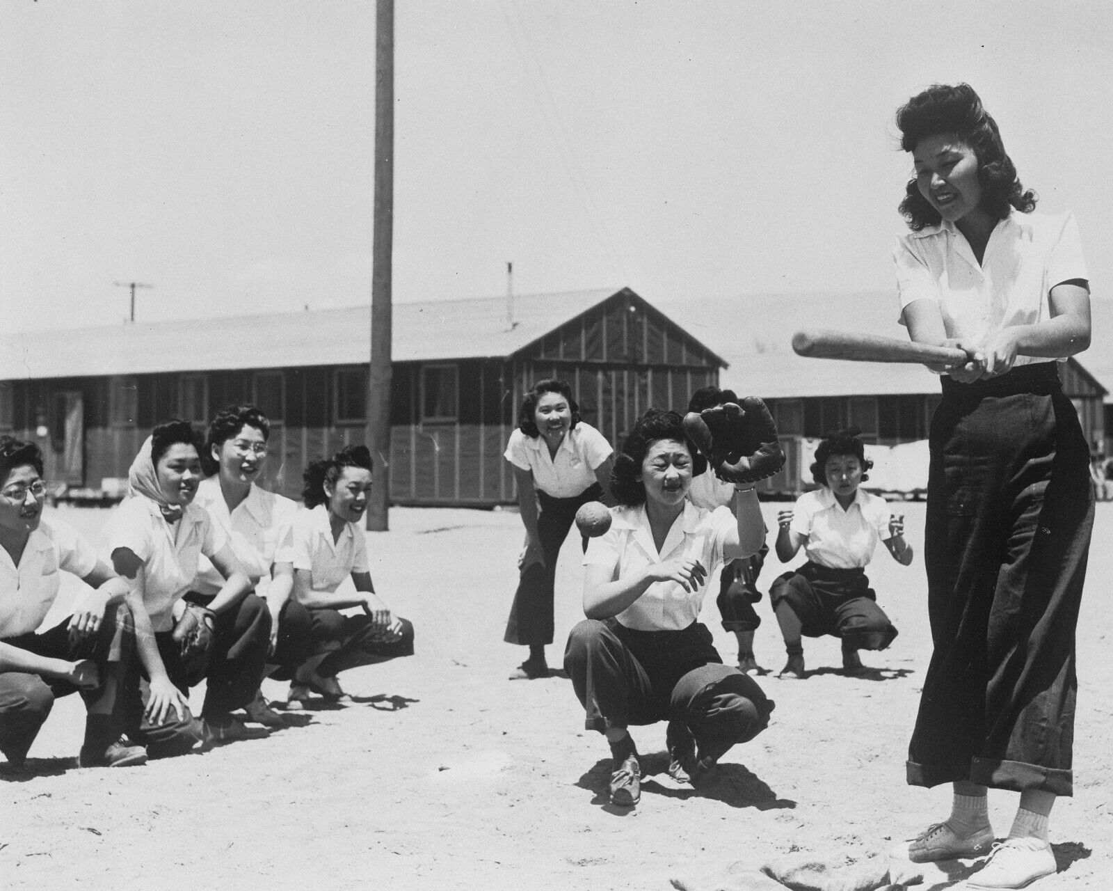WW2 War Time 8x10 Photo Japanese Women Play Ball at Relocation Center California