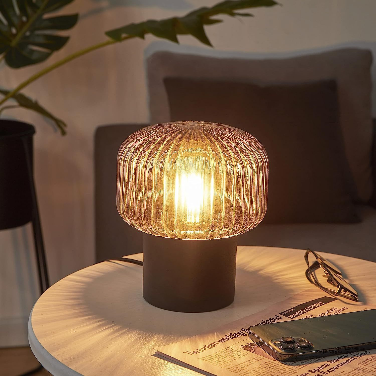 FLORNIA Industrial Modern Table Lamp, Unique Bedside Mushroom, Black 