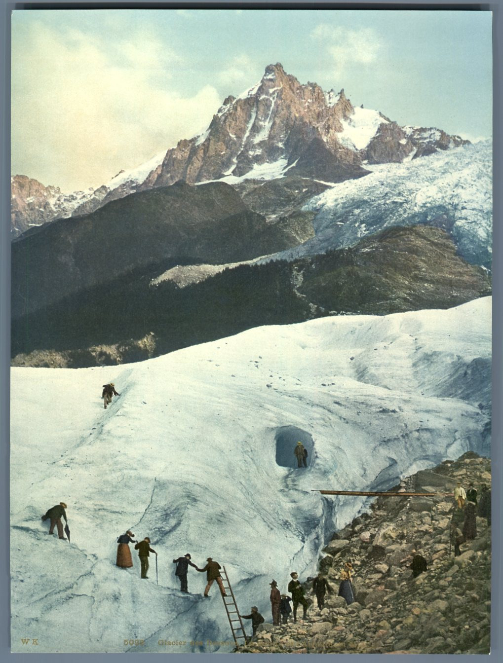 Chamonix Valley. Les Bossons Glaciers. W.K. vintage photochrome. photochro