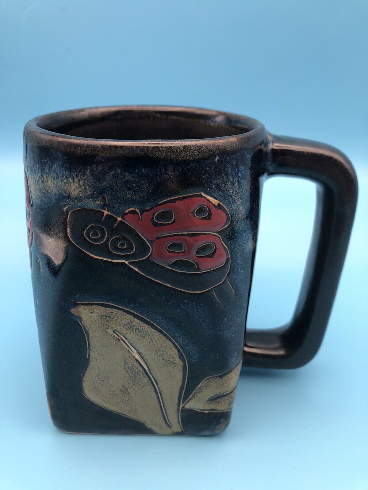 Ladybug Mara Stoneware Pottery Mug, Square Bottom, Perfect For Spring