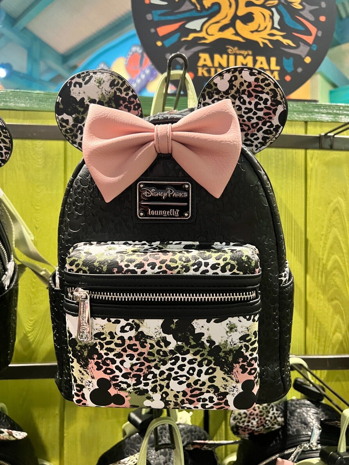 Disney Parks Animal Kingdom Safari Mickey Ear Pink Bow Backpack Bag Loungefly