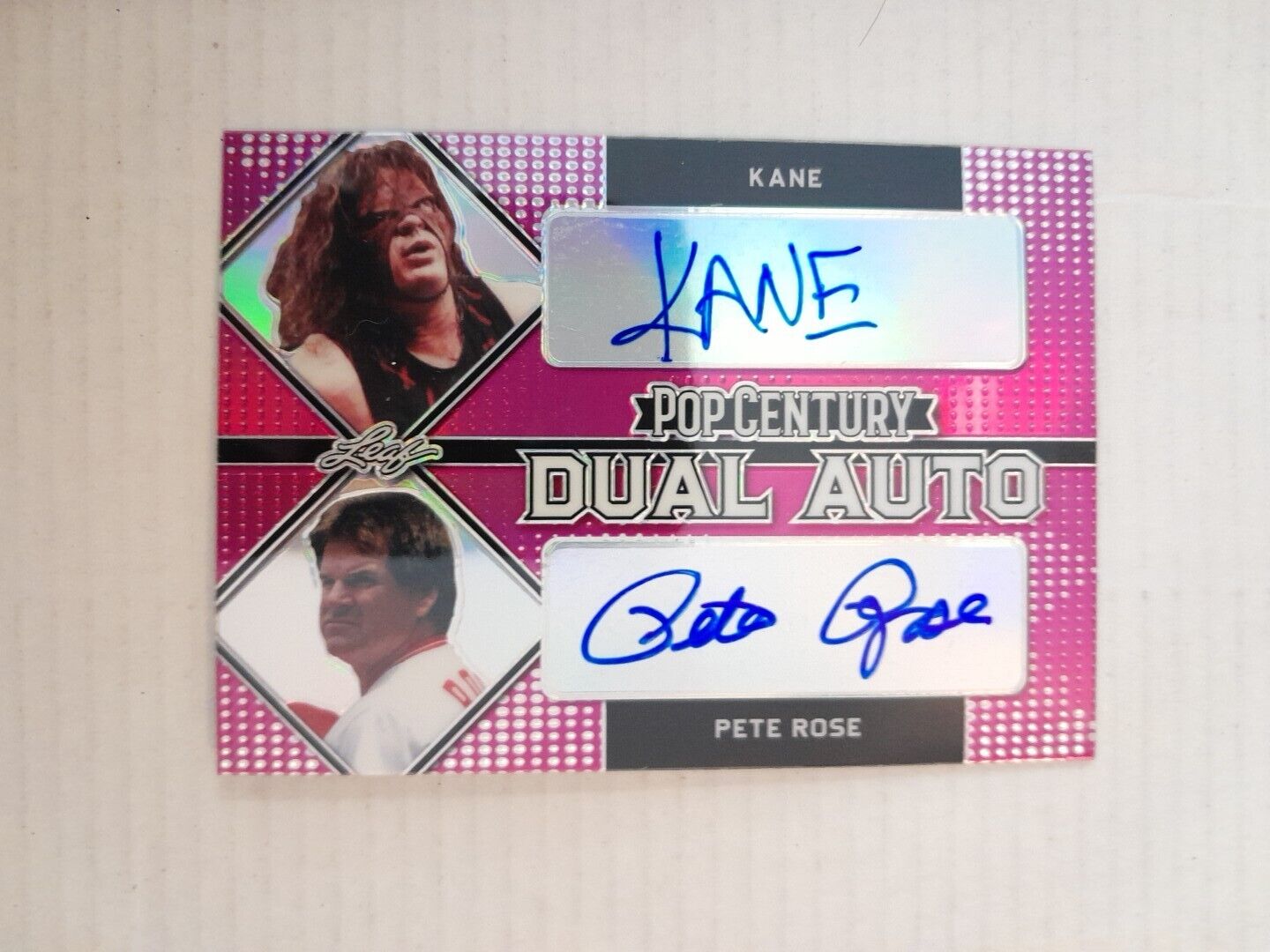 Kane + Pete Rose /4 Pink Dual Autograph Card Leaf Pop Century 2021 WWE WWF SSP