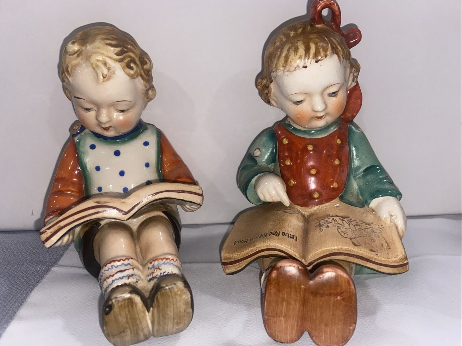 Vintage 1950’s ceramic Boy Reading his book/ Girl Read Little Red Riding Hood