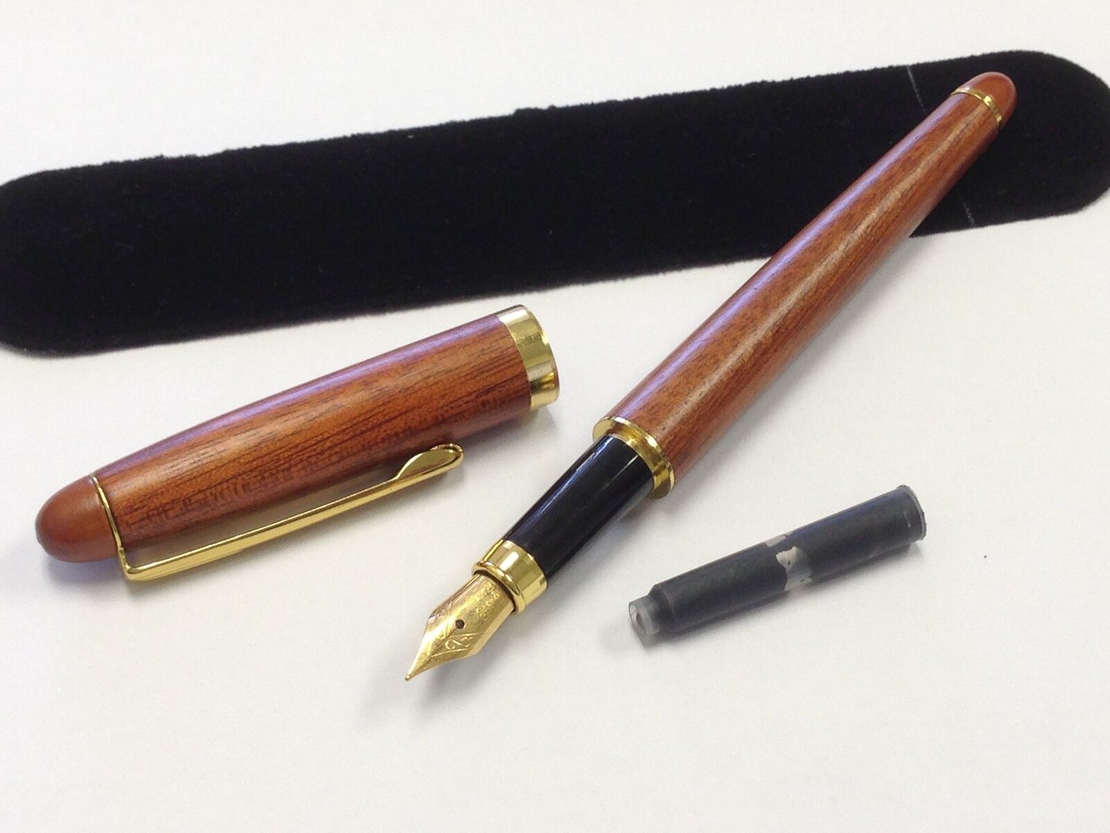 Rosewood Wooden Fountain Point Pen Promotional Item w/Free Velvet Pouch