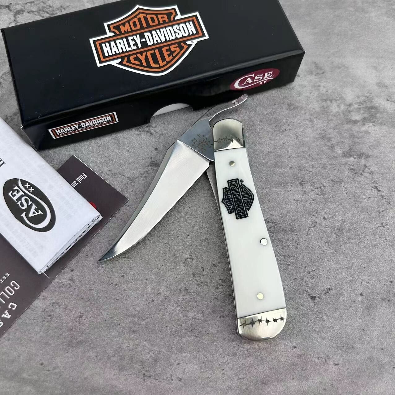 CASE XX Harley-Davidson Russlock White HANDLE Pocket Knife - 52249