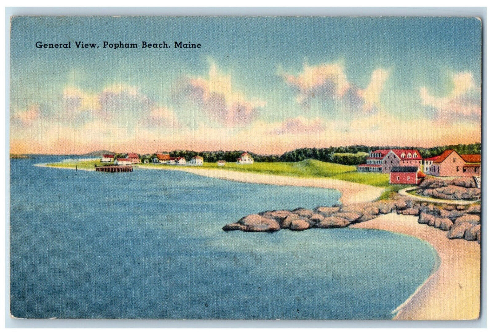 1938 General View of Houses, Popham Beach Maine ME Vintage Posted Postcard