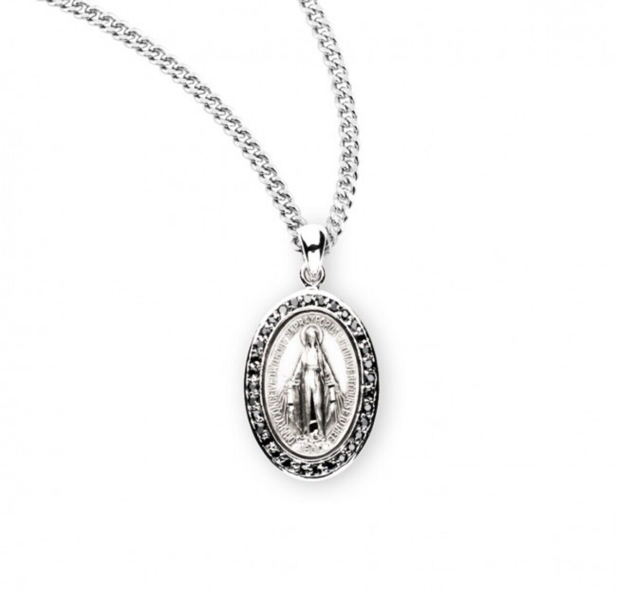 Sterling Silver Oval Miraculous with Black Cubic Zirconia Accents, 0.9 Inch N.G.