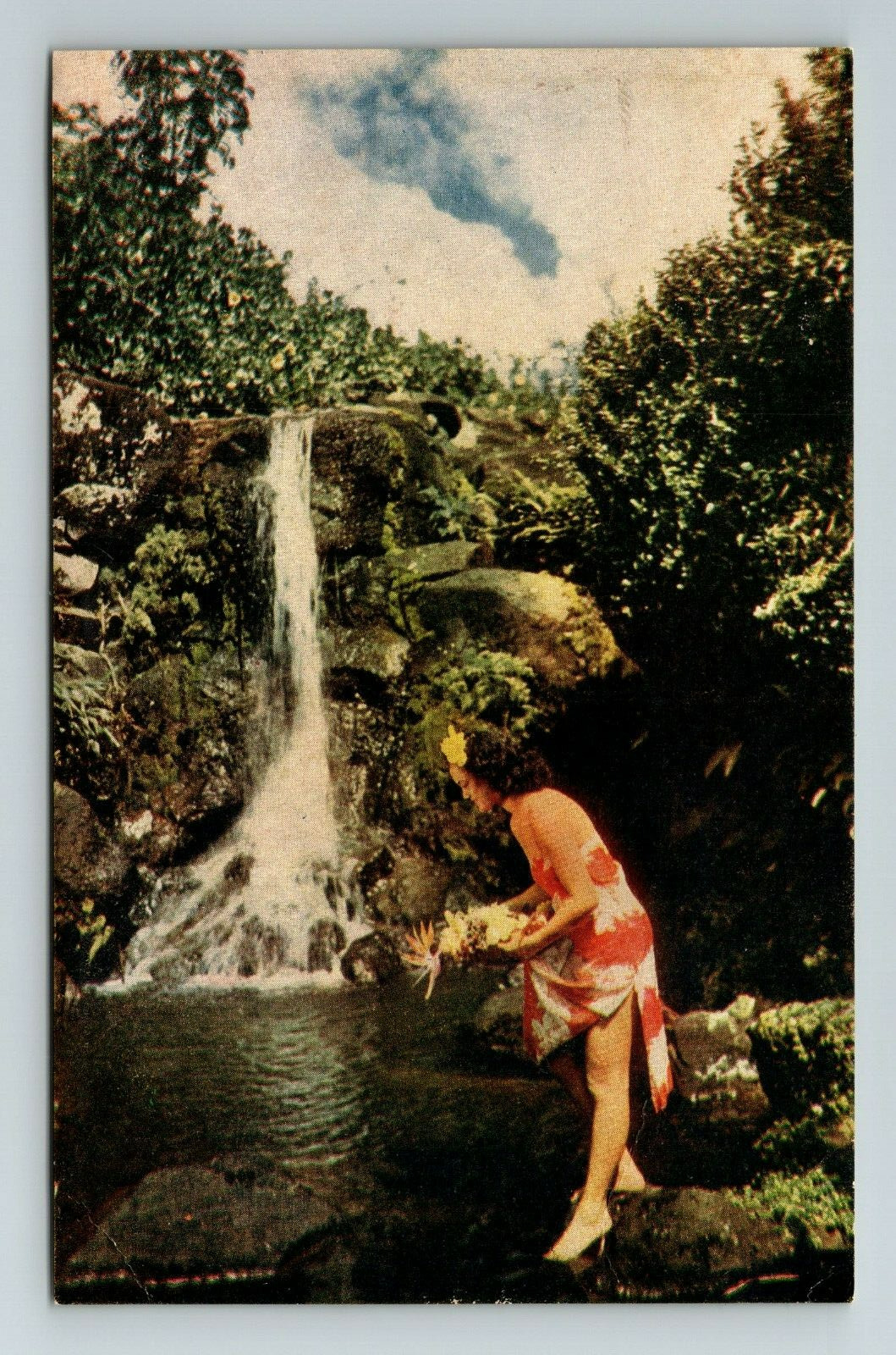HI- Hawaii, Hawaiian Waterfall, Scenic Outside View, Vintage Postcard