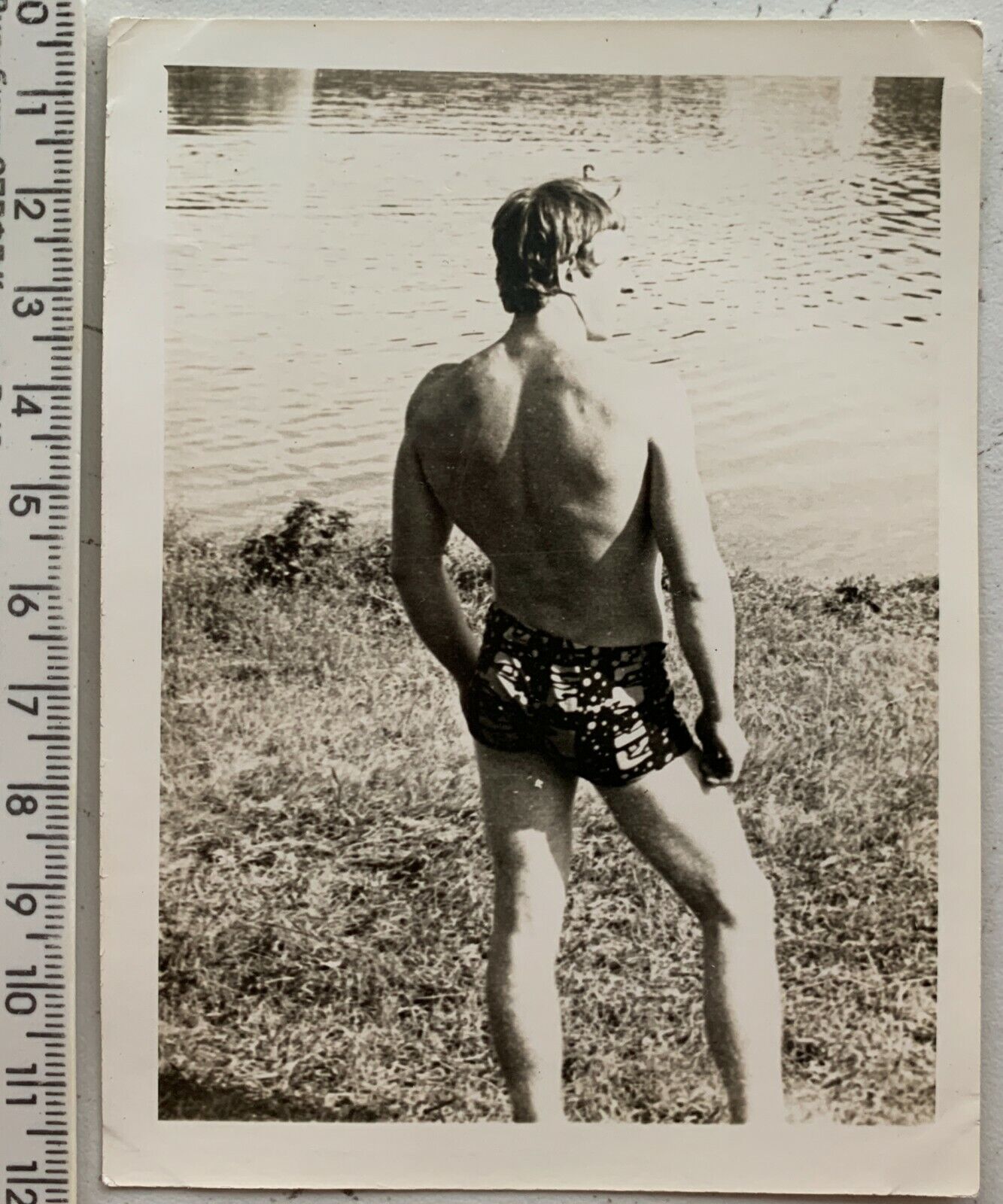 Shirtless Man Beefcake Physique Young Guy Affectionat Gay Interest Vintage Photo