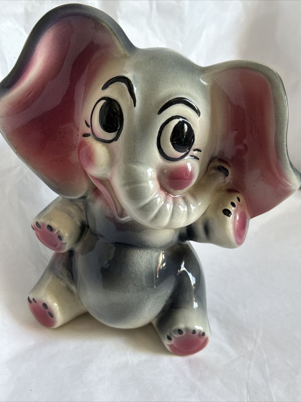 Vintage Hand Made Ceramic ELEPHANT Bank c1970. Adorable. No Chips Has Stopper A+