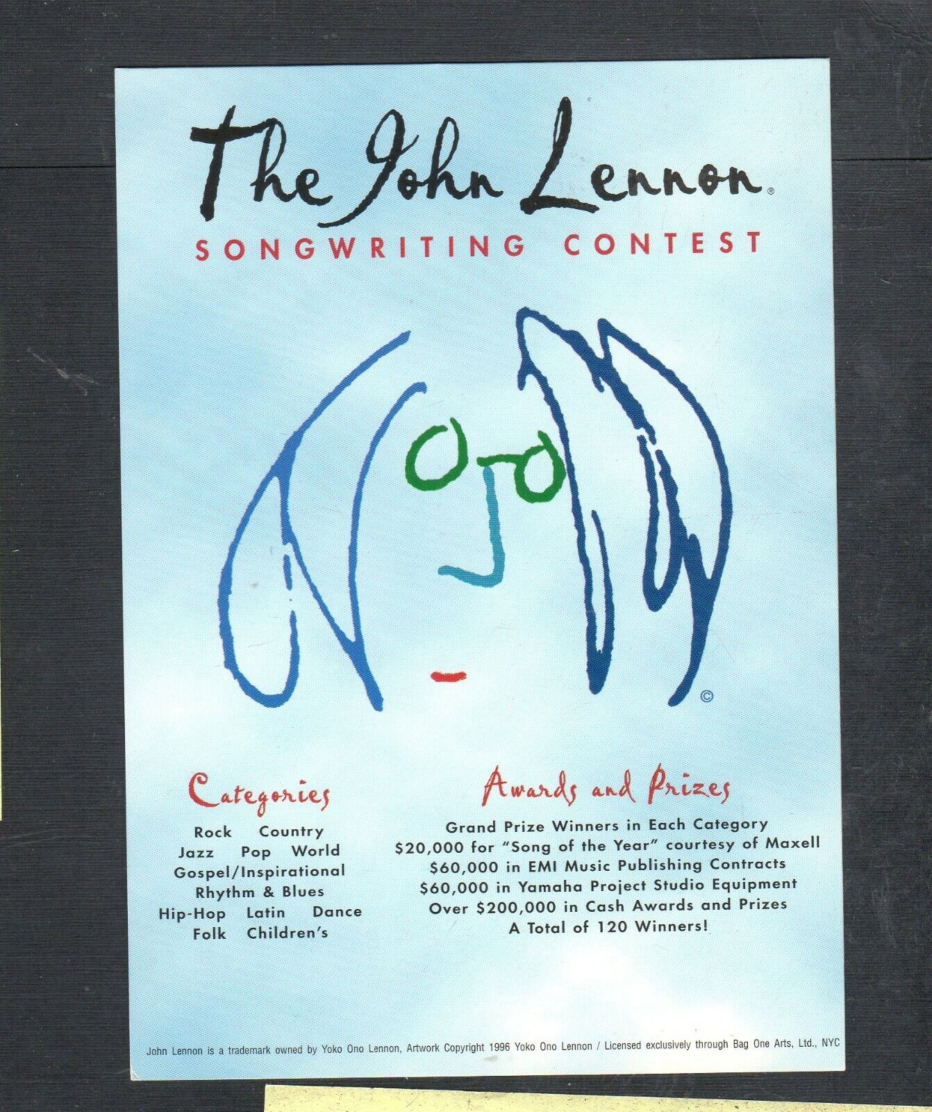 X506 Chrome Postcard 4x6 Advertising John Lennon Songwriting Contest