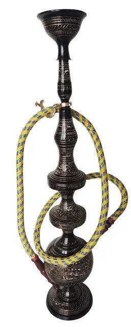 Vintage Brass Hookah Pipe Stem Smoker Hukka Black Design 4.6*4.6*24.4 inch