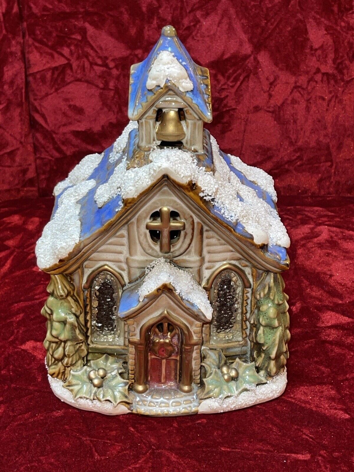 Vintage Ceramic  Porcelain Multi textured Church Holiday Collectible 8 3/4” T