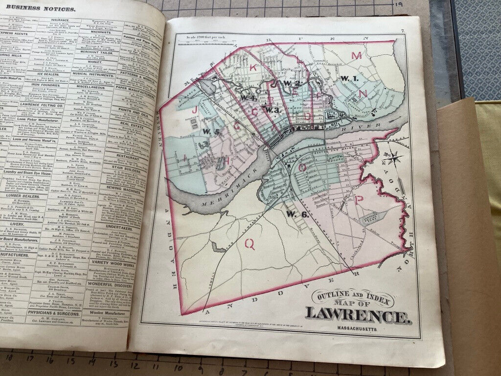 City Atlas of LAWRENCE Massachusetts - 1875 gm hopkins; 17 double page maps