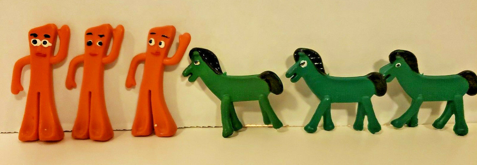 Vinage 6 Gumby & Pokey Charms Old Gumball Vending Machine Toy Prizes NewOldStock