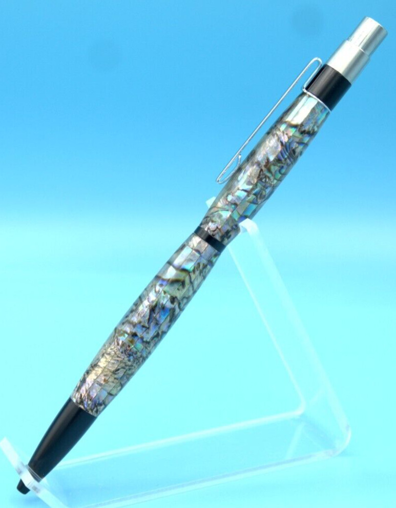 DuraClick Slim Black Anodized Aluminum 6061-T6 EDC Pen with Paua Abalone Shell