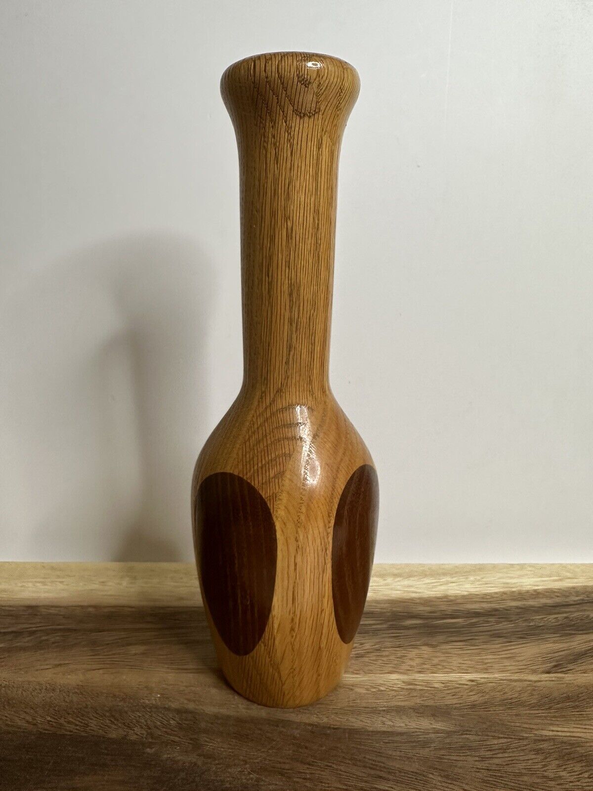 Vintage Mid Century Modern Two Toned Wood Turned Vase. Please Read Description
