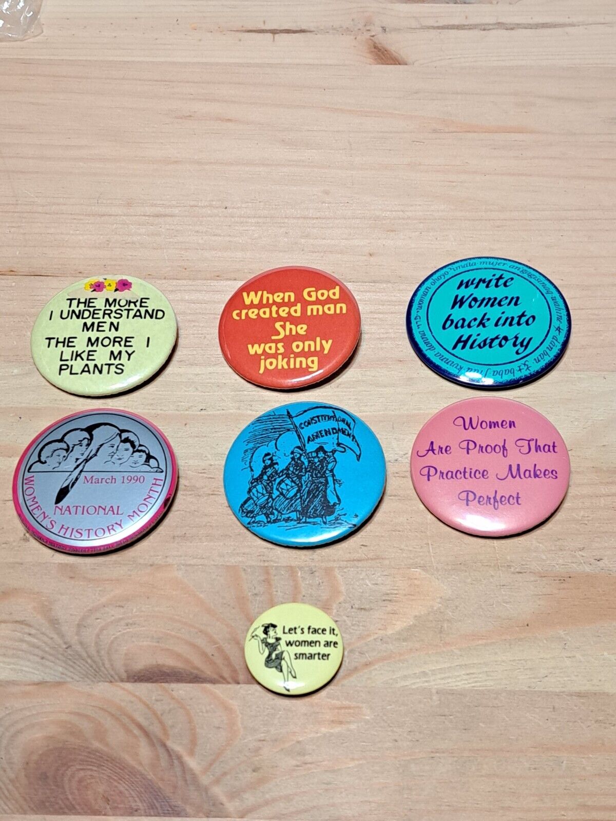 Lot of 7 Women\'s History Feminism Feminist Pins Pinbacks Buttons Vintage