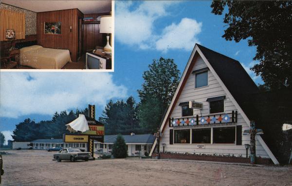 Roscommon,MI Tee Pee Motel & Restaurant Michigan Garnet O\'Neil Chrome Postcard