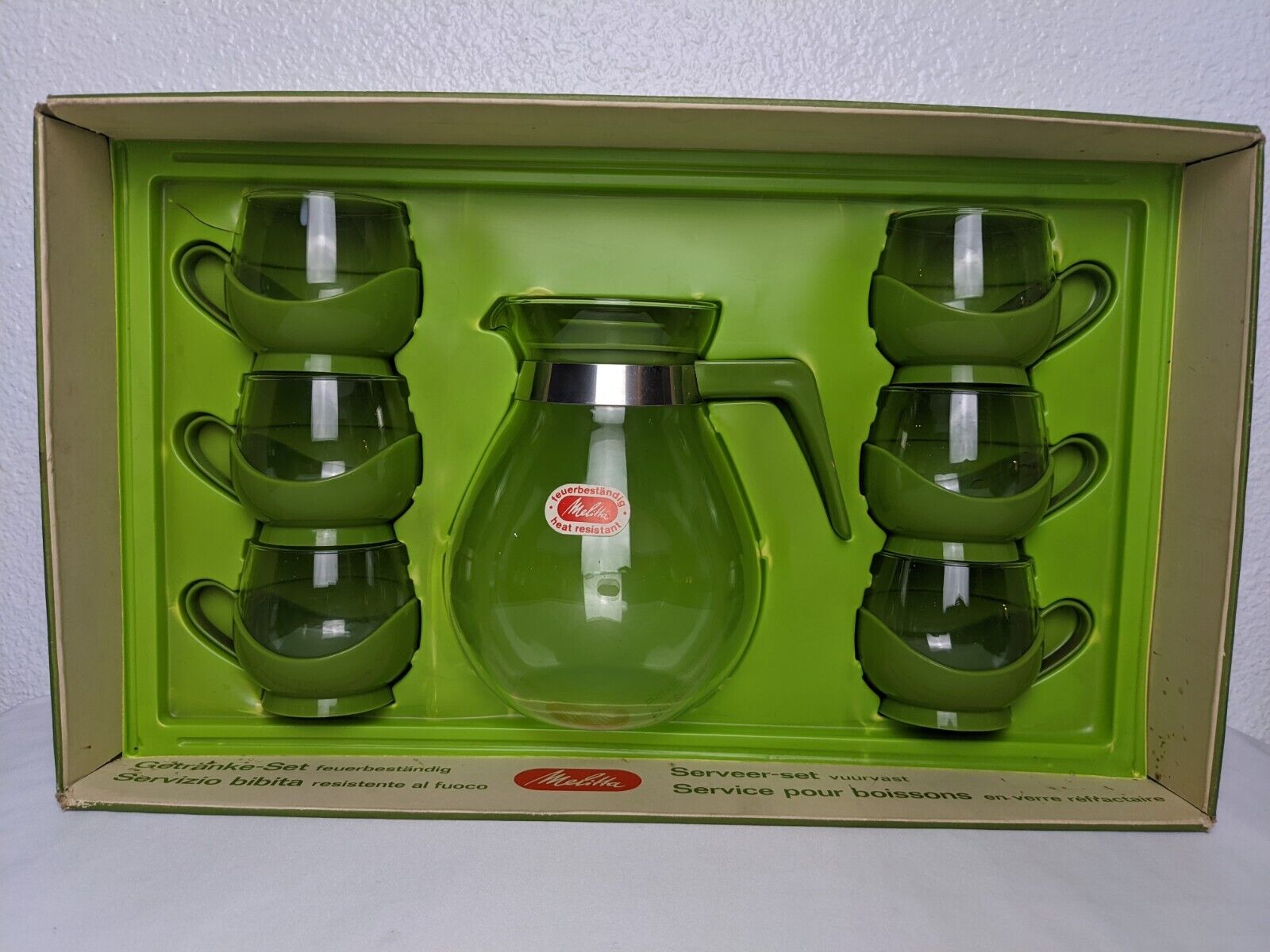 Vtg Melitta Drink Beverage Coffee Service Set in Box Avocado Green MCM Atomic