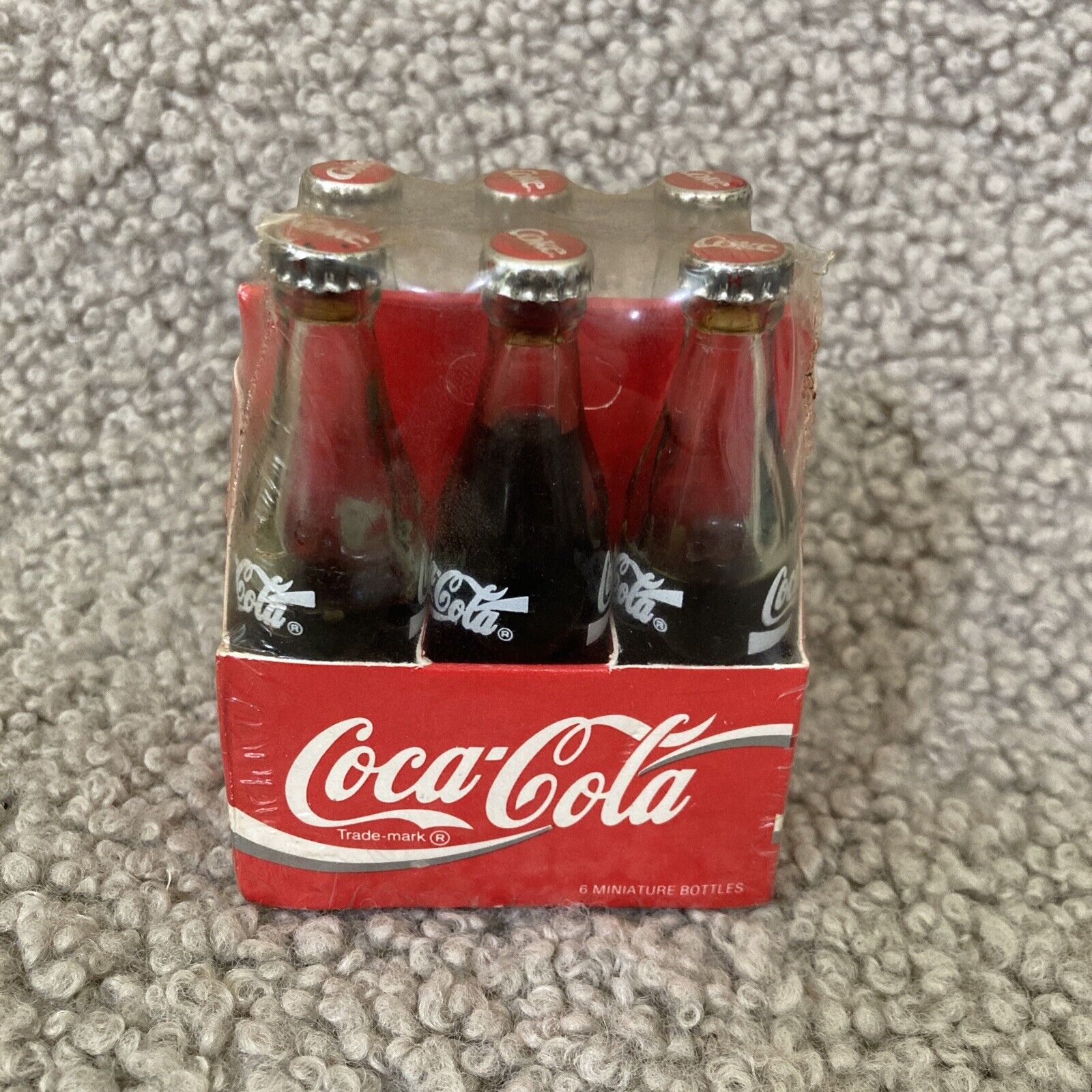 Miniature Carton 6-Pack Of Coca-Cola Glass Bottles- Appx 3” Collectible