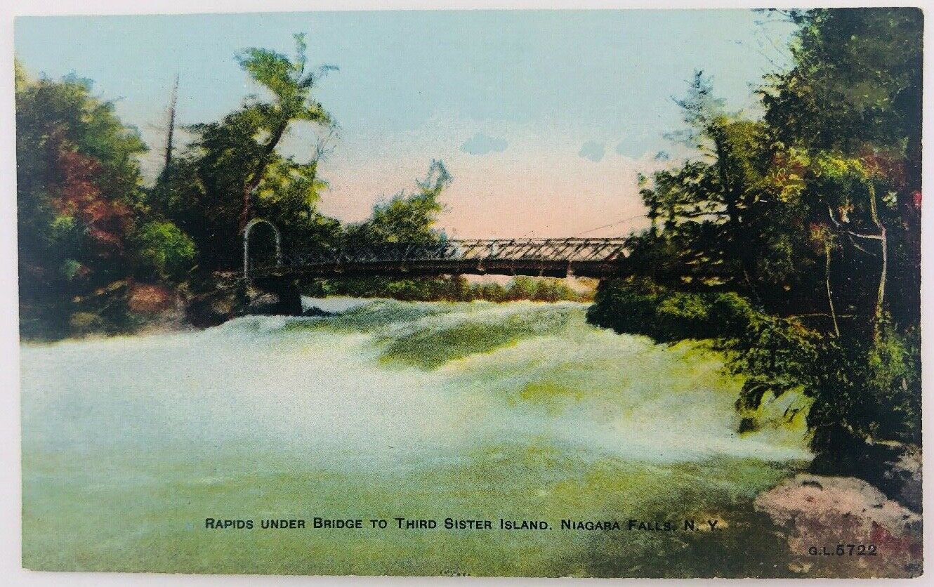 Vintage Niagara Falls New York NY Rapids Under Bridge to Third Sister Island 