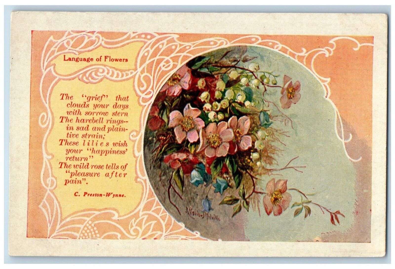 Language Of Flowers Romance Postcard The Grief C. Preston Wynne Qoute c1910's