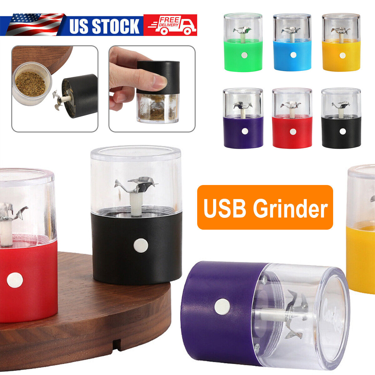 USB Rechargeable Portable Electric Auto Herb Crusher Grinder Machine US