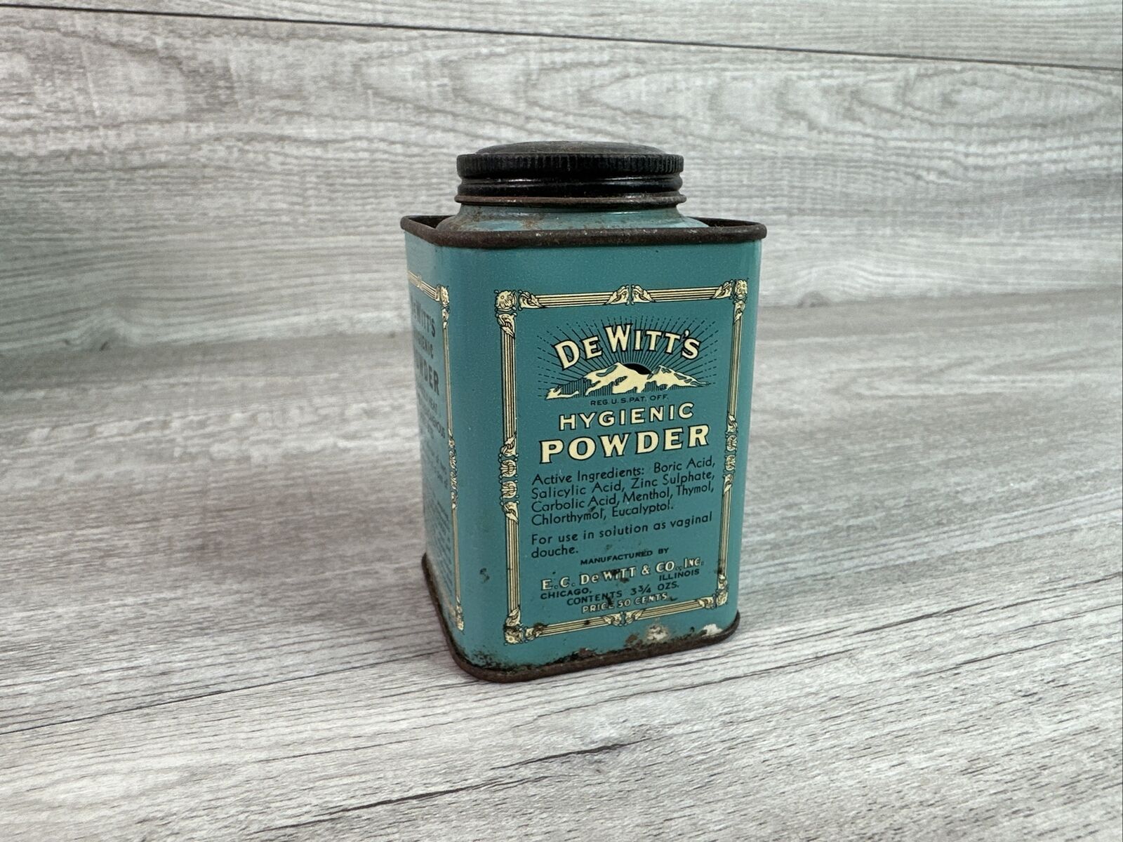 Vintage DeWitt\'s Hygienic Powder Tin Can