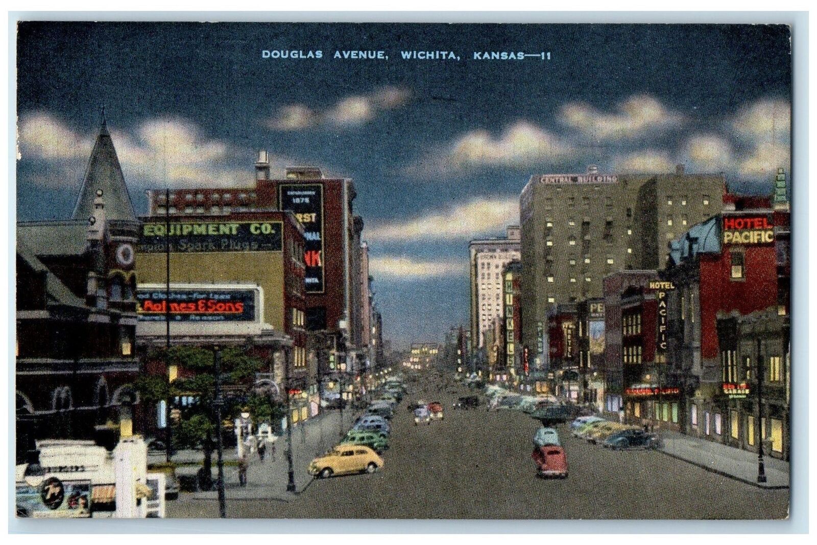 1948 Douglas Avenue Central Building View Wichita Kansas KS Posted Cars Postcard
