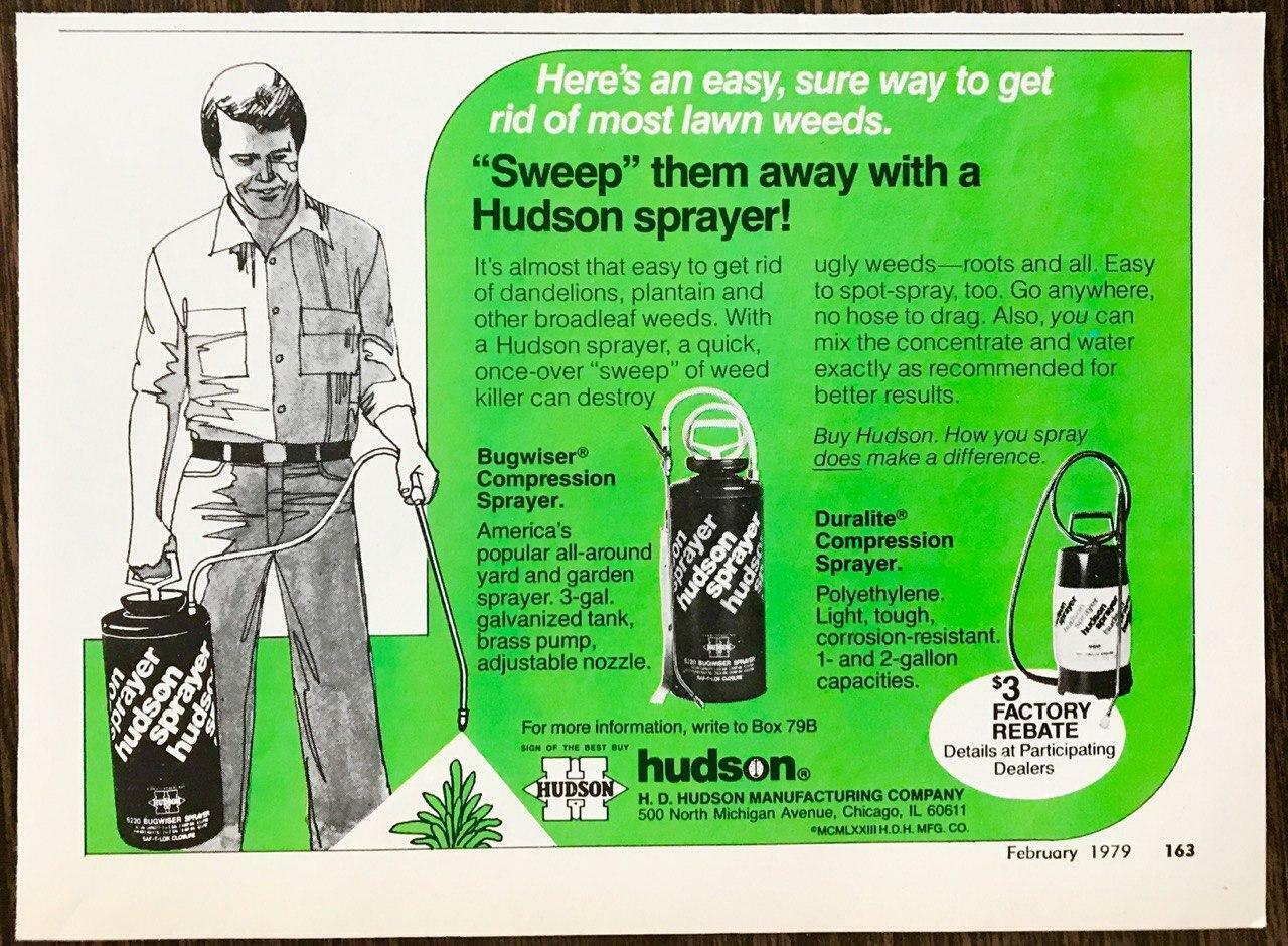 1979 Hudson Weed Killer Compression Sprayers Print Ad Bugwiser Duralite Sweep 